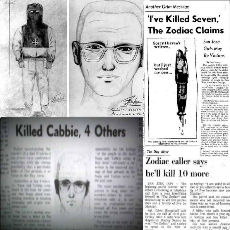 A newspaper clipping from the 1960s featuring the Zodiac Killer's cryptic letters