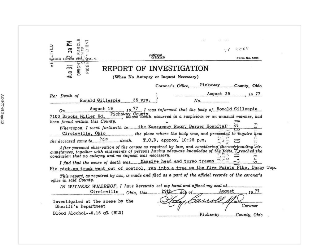 Ron Gillispie's Accident Report