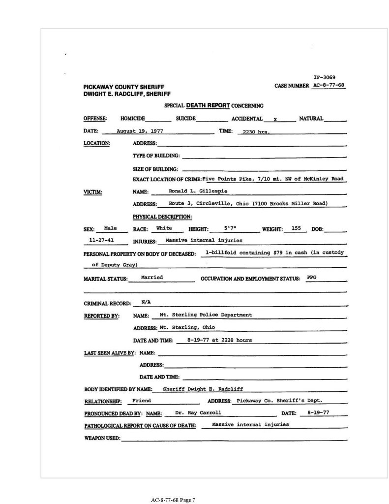 Ron Gillispie's Death Report