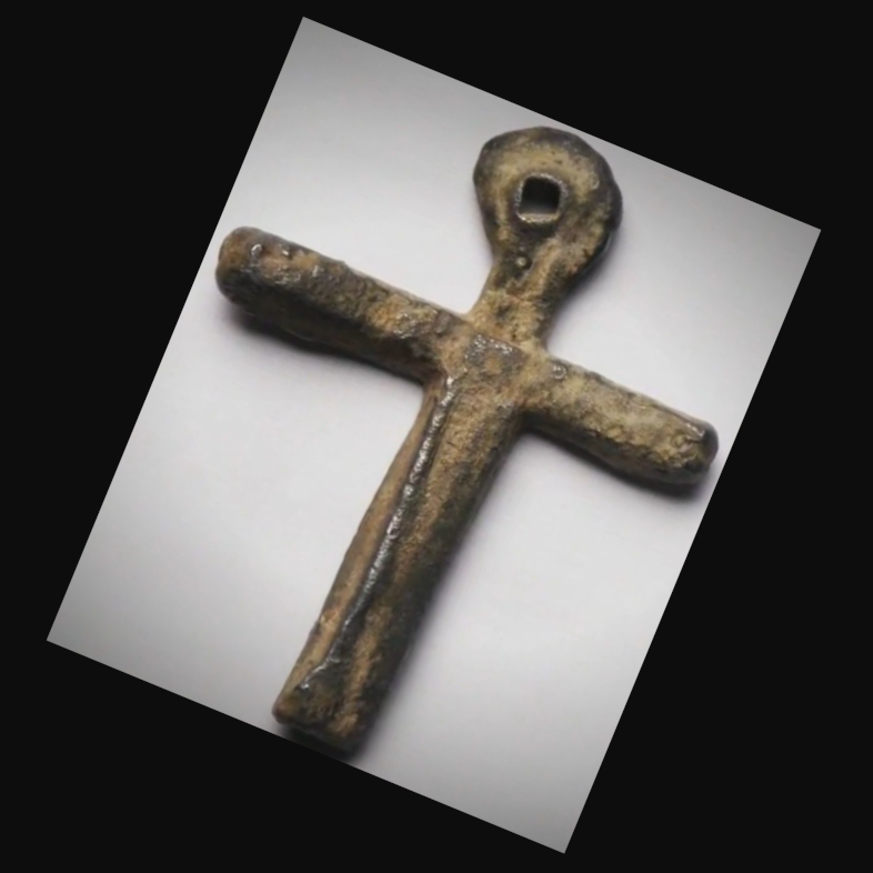 The lead cross discovered on Oak Island, a significant clue in the island's mystery