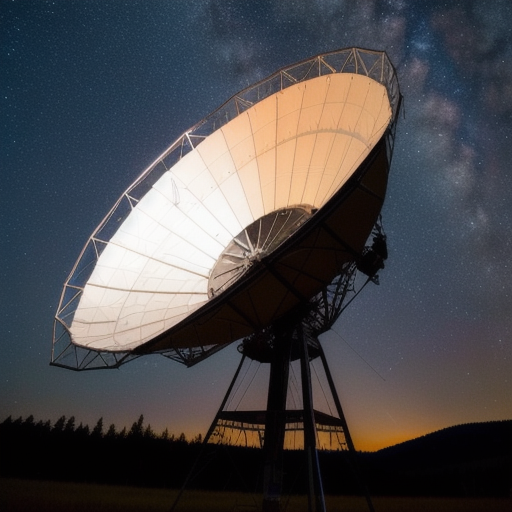 Radio telescope scanning the night sky for signals
