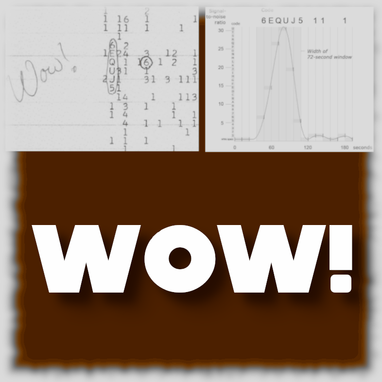 A printout of the Wow! Signal data with the "Wow!" annotation